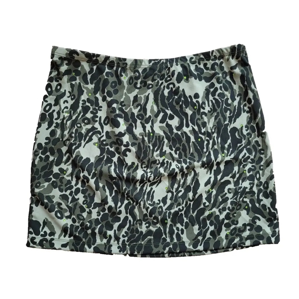 Express Mini Skirt Green Animal Print With Rhinestone Sparkles Size XS N…